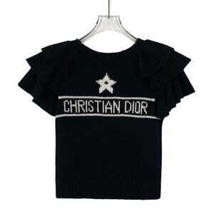 Christian Dior Black Cashmere Knit Top With Ruffled Sleeves & Star Detail